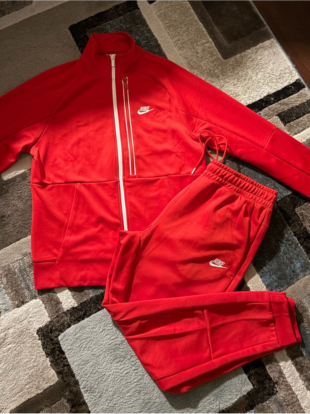 Nike Red Track Jacket and Joggers Set with White Accents-M/L
